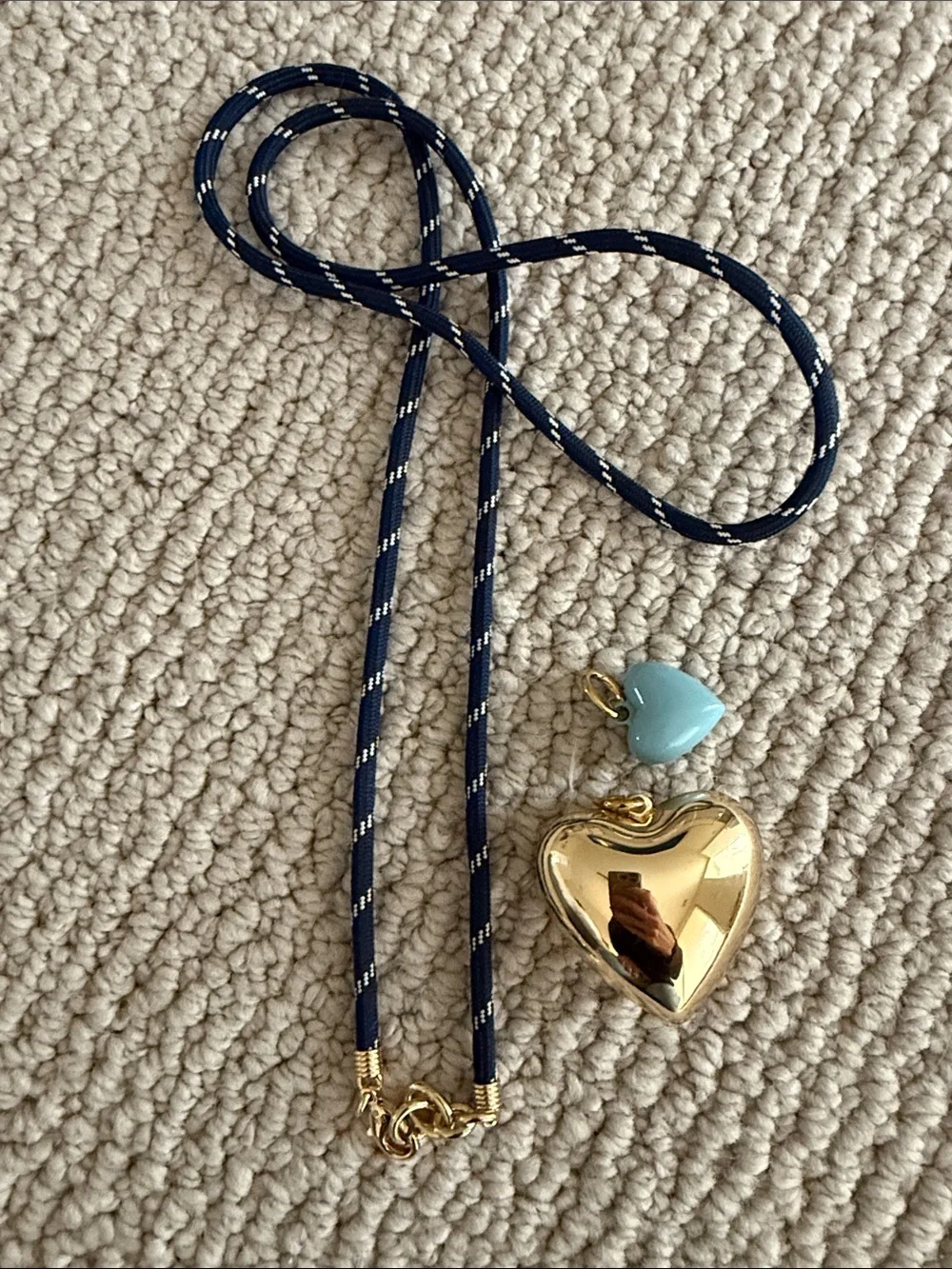 Gold Heart Pendant Necklace with Light Blue Heart Charm - Women Jewelry - Picture 1 of 1
